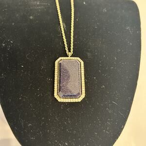 Kate Spade GEM Night Sky Jewels Blue Emerald Cut Pendant Long Necklace 32" navy